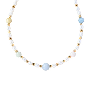 Freshwater pearls and beryl necklace