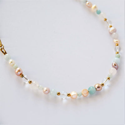 Pastel necklace with freshwater pearls and gemstones