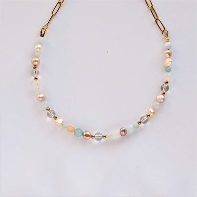 Pastel necklace with freshwater pearls and gemstones