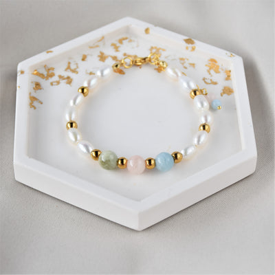Freshwater pearls and beryl bracelet