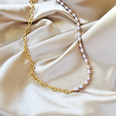 Half chain half pearls necklace