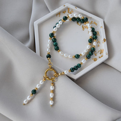 Malachite and freshwater pearl necklace