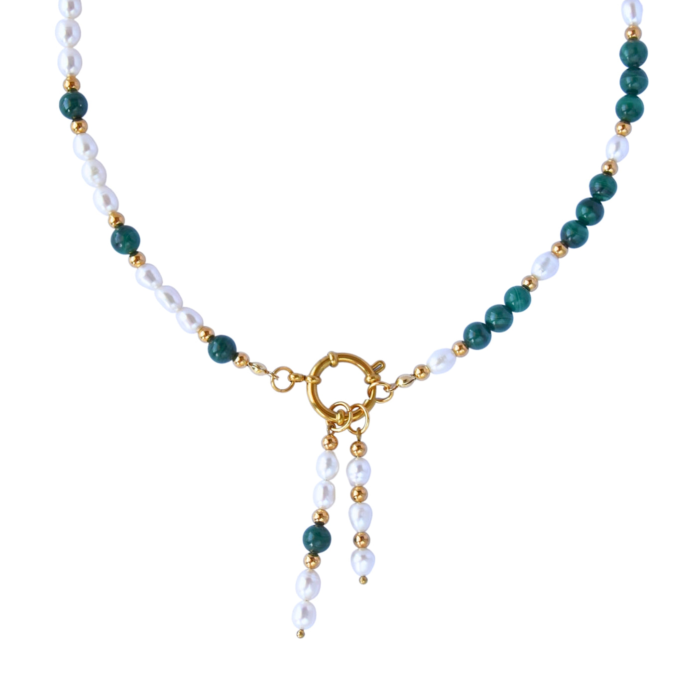 Malachite and freshwater pearl necklace