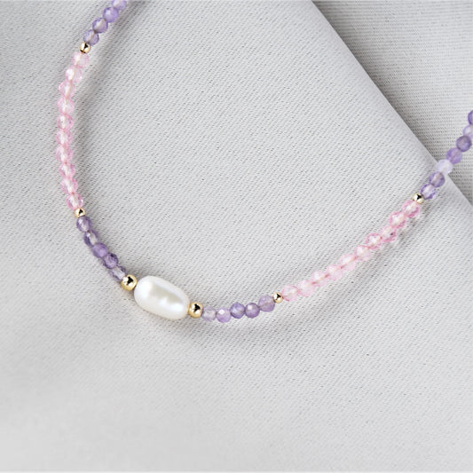 Choker with glass and amethyst beads