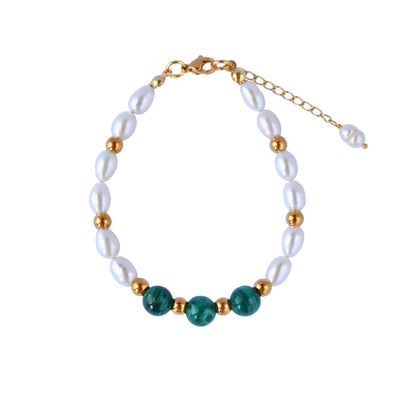 Malachite and freshwater pearls bracelet