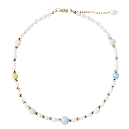 Freshwater pearls and beryl necklace