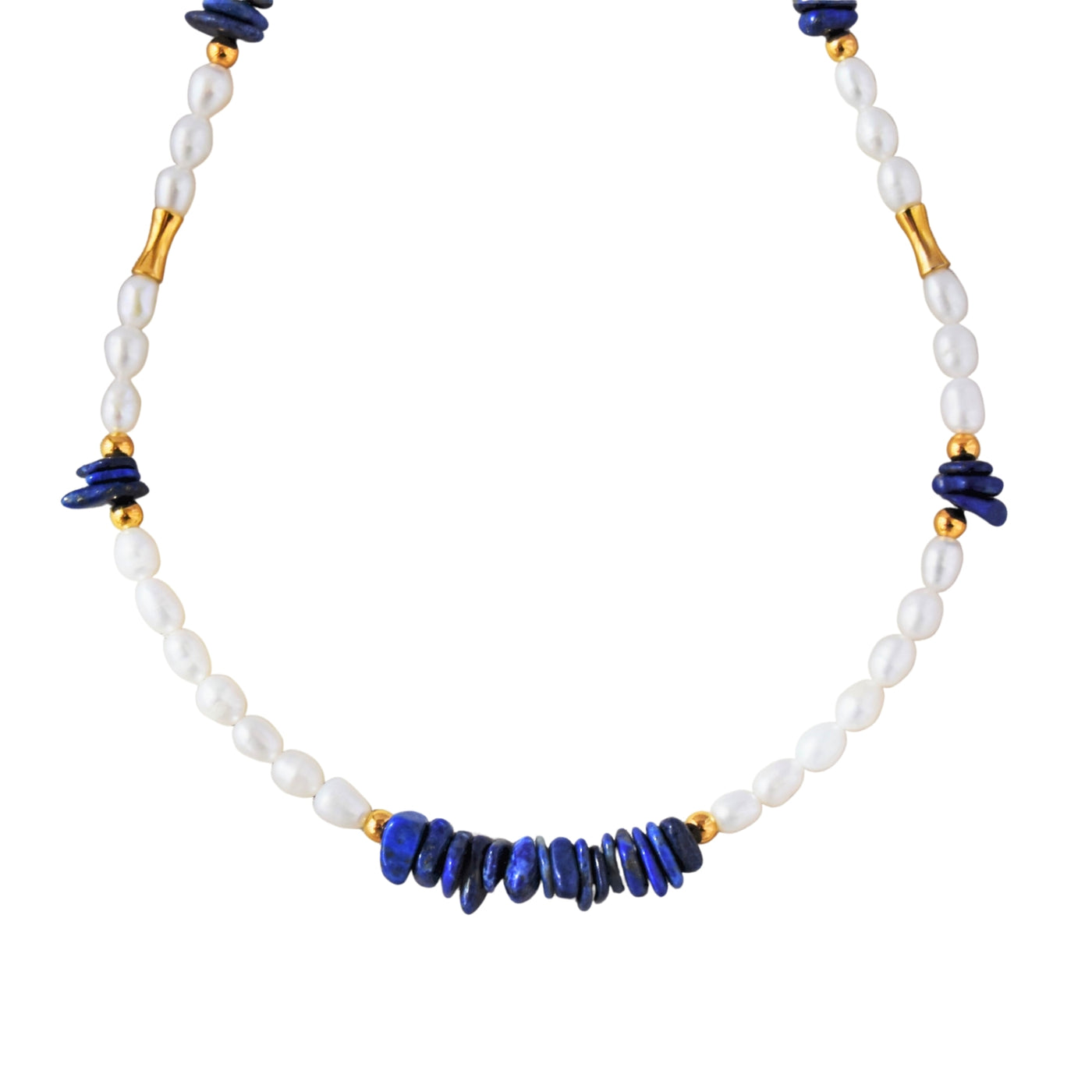 Necklace with freshwater pearls and lapis lazuli