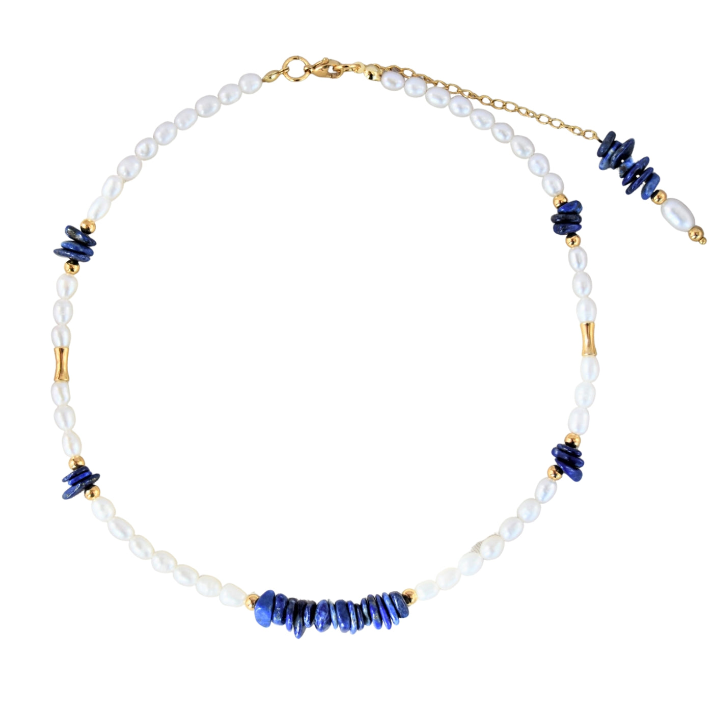 Necklace with freshwater pearls and lapis lazuli