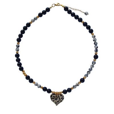 Black agate and dalmation jasper necklace