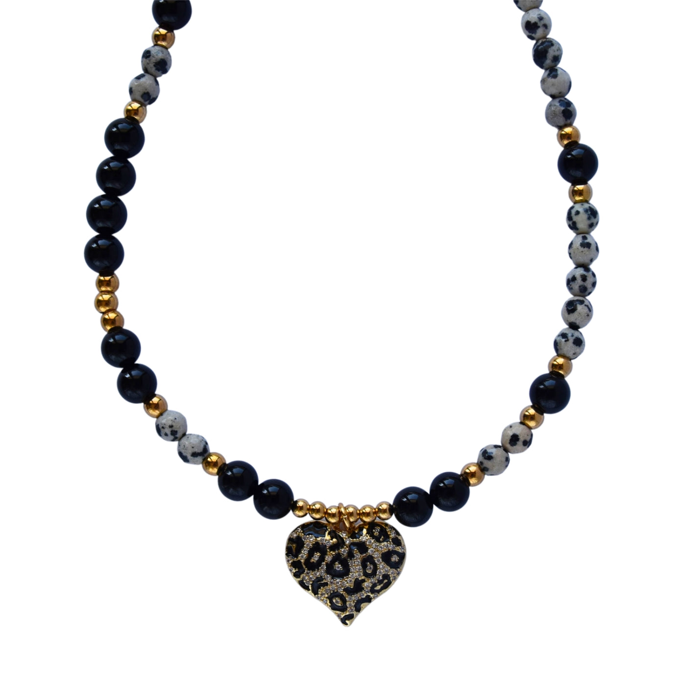 Black agate and dalmation jasper necklace