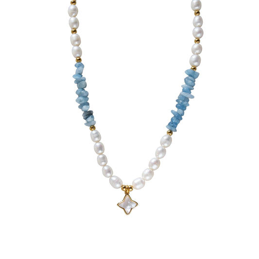 Freshwater pearls and aquamarine necklace