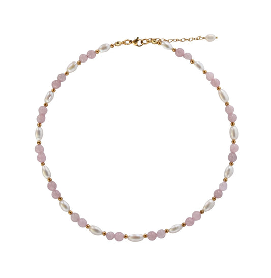 Pearls and rose quartz necklace