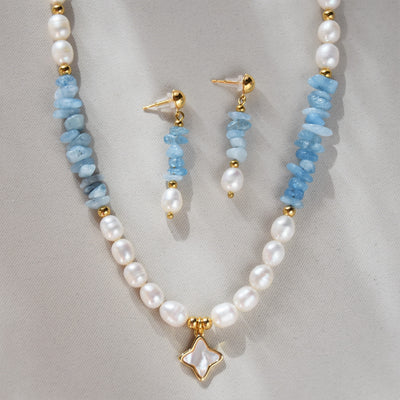 Freshwater pearls and aquamarine earrings