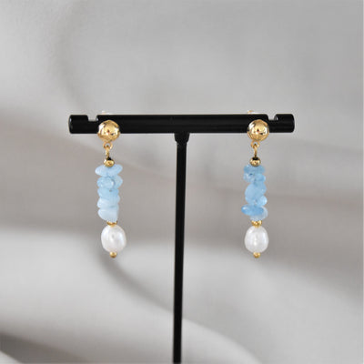 Freshwater pearls and aquamarine earrings