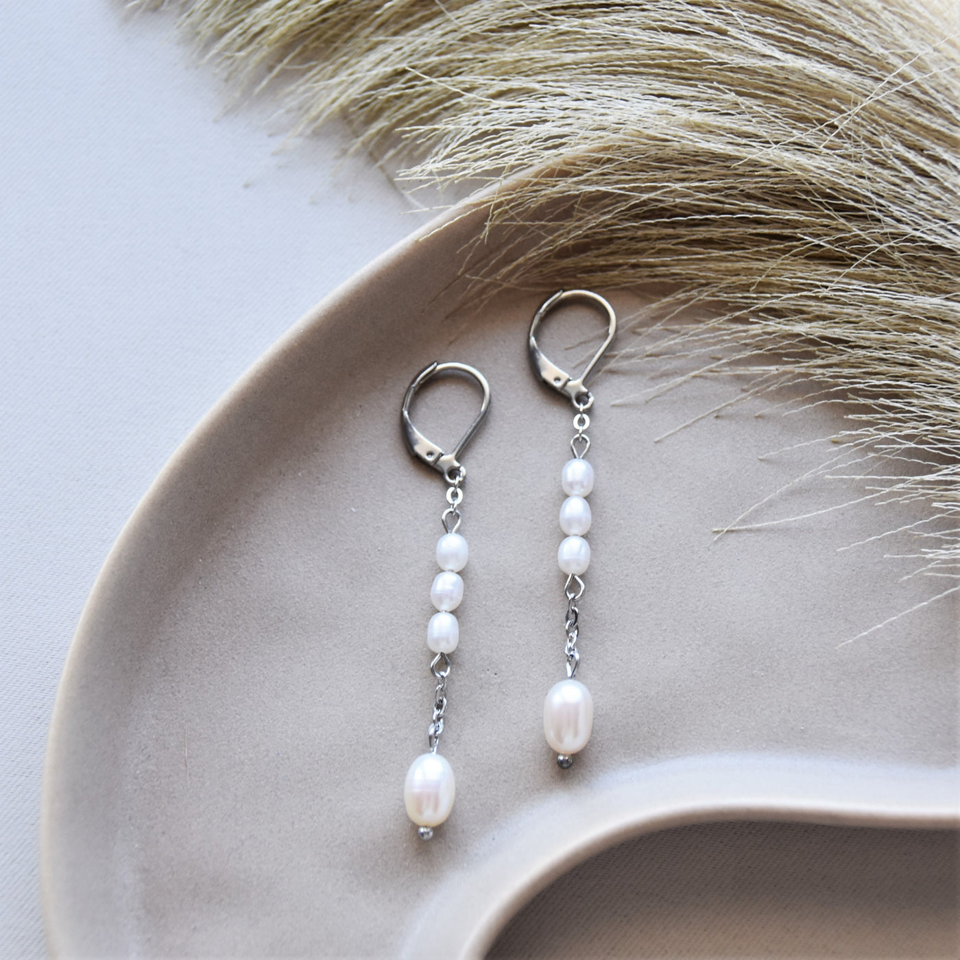 Long freshwater pearl earrings