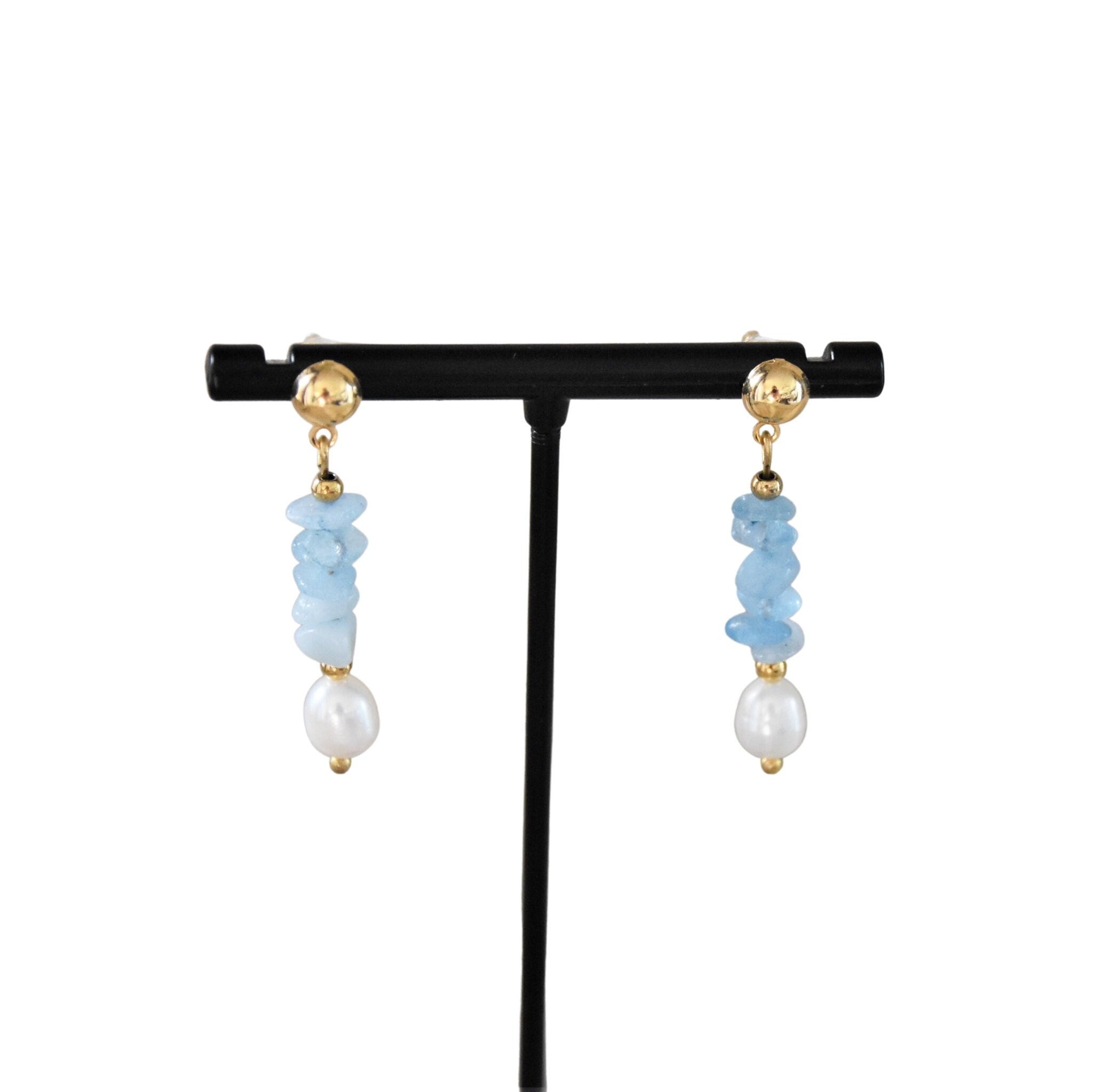 Freshwater pearls and aquamarine earrings